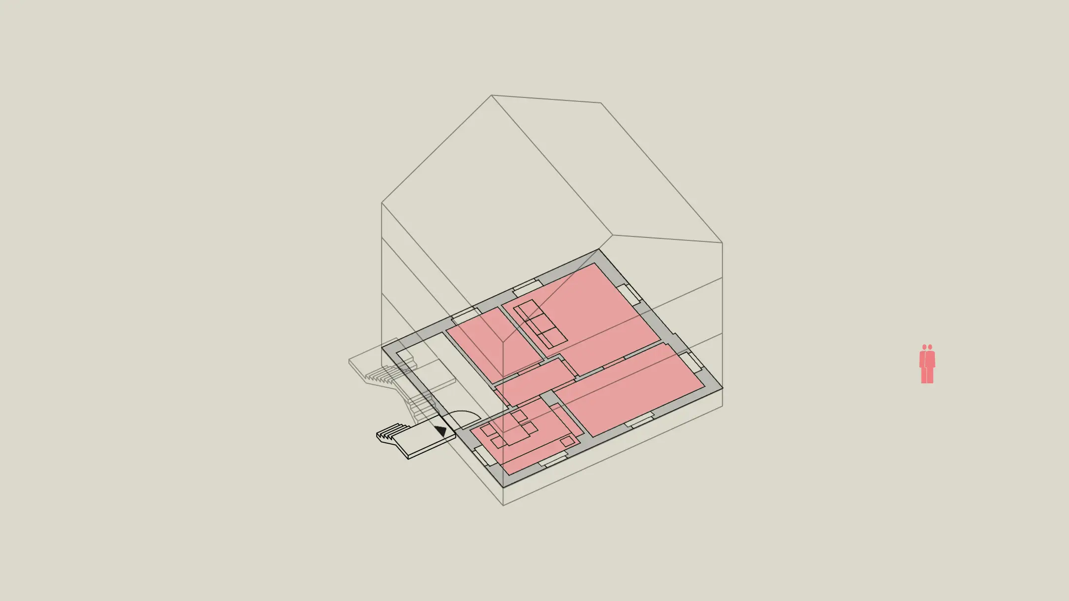 Der Bau eines neuen Treppenhauses erlaubt im Erdgeschoss die Fläche der alten Treppe freizulegen.