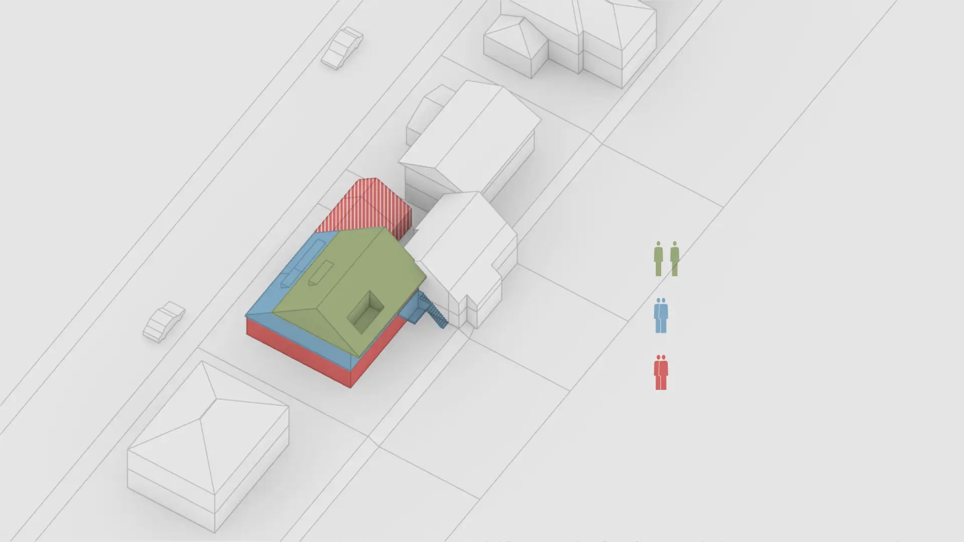 Un logement de trois pièces est aménagé au premier étage.
