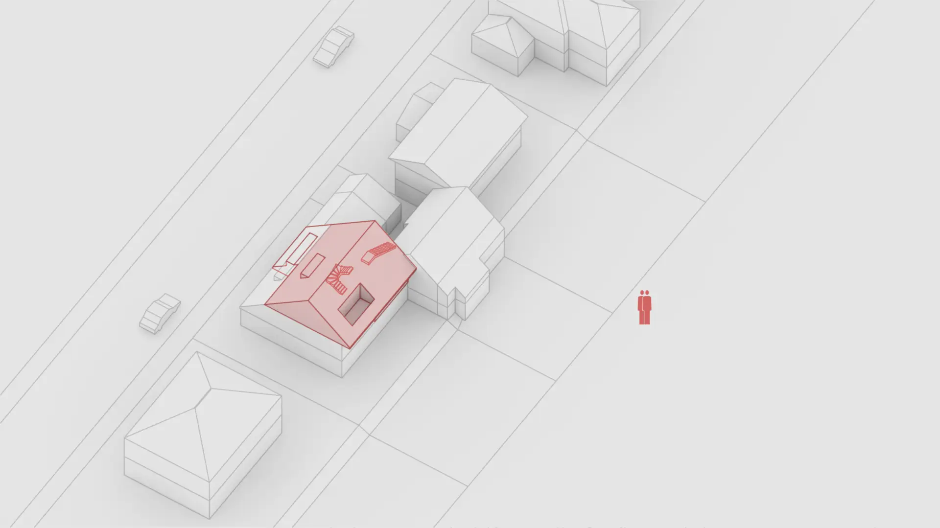 Un deuxième escalier lie le bureau au logement dans les combles.
