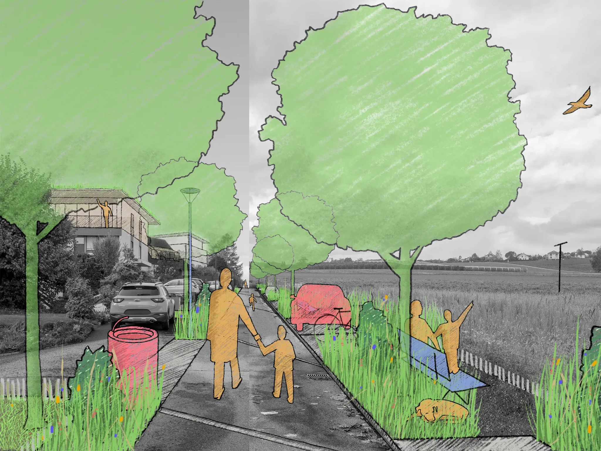 La rue accueille les habitants, elle invite à la promenade et devient un espace de rencontre. La MétamorpHouse de la rue est au cœur d’une densification de qualité.