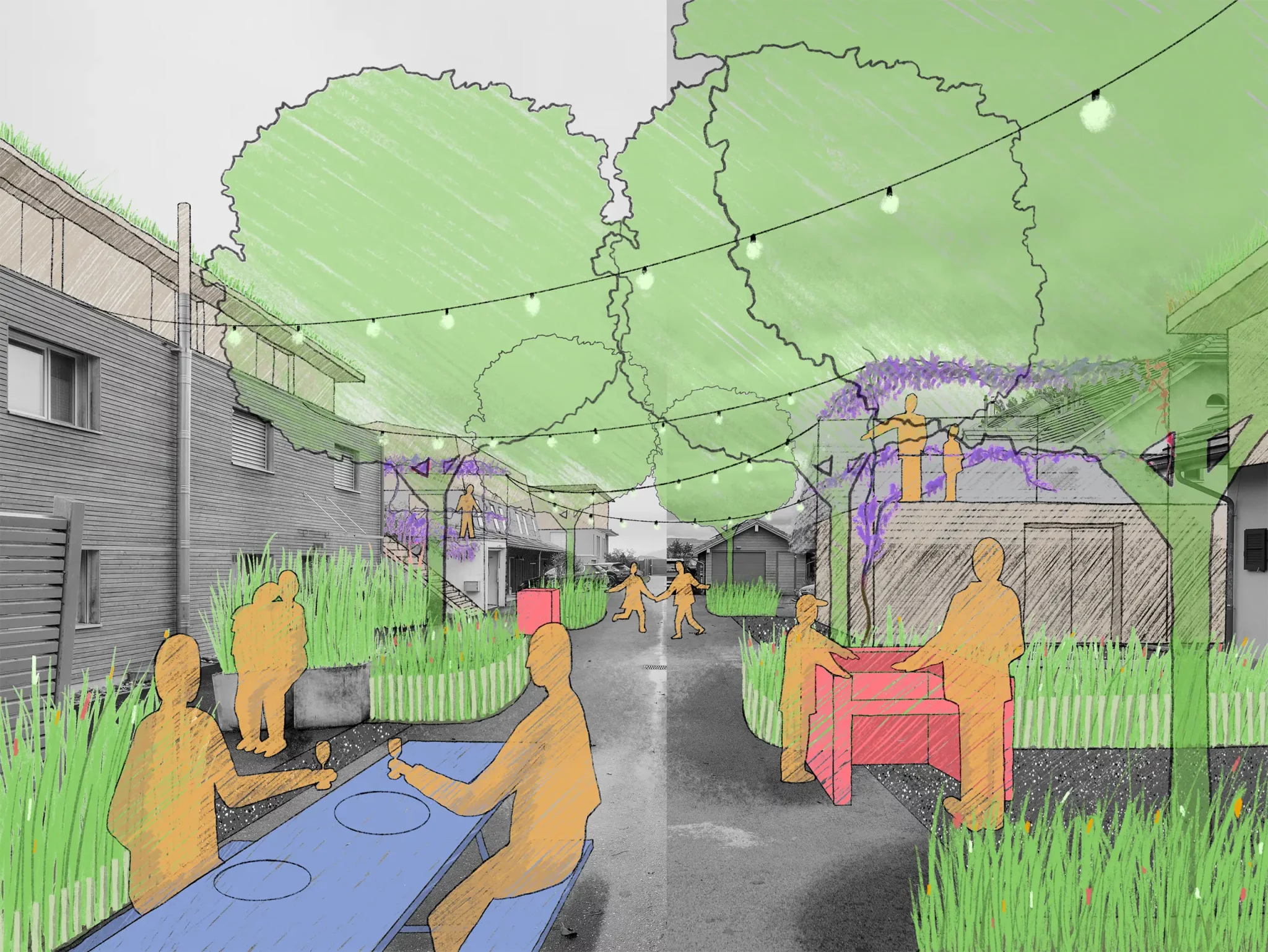 La rue accueille les habitants, la rencontre et le vivre ensemble sont favorisées. La fête s’y invite. La MétamorpHouse de la rue est au cœur d’une densification de qualité.